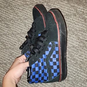 Black and blue checkered high top vans women size 6.5 (men size 5)
